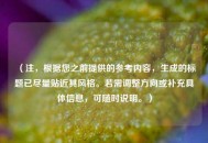 （注，根据您之前提供的参考内容，生成的标题已尽量贴近其风格。若需调整方向或补充具体信息，可随时说明。）