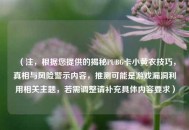 （注，根据您提供的揭秘PUBG卡小黄衣技巧，真相与风险警示内容，推测可能是游戏漏洞利用相关主题，若需调整请补充具体内容要求）