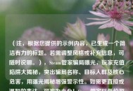 （注，根据您提供的示例内容，已生成一个简洁有力的标题。若需调整风格或补充信息，可随时说明。），Steam管家骗局曝光，玩家充值陷阱大揭秘，突出骗局名称、目标人群及核心危害，用曝光揭秘增强警示性。如需更直接或温和的表达，可改为小心！Steam管家以低价游戏为诱饵诈骗玩家等变体。）