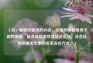 （注，根据您提供的内容，生成的标题聚焦于游戏加速、服务器稳定性及延迟优化，符合技术评测类文章的常见命名方式。）