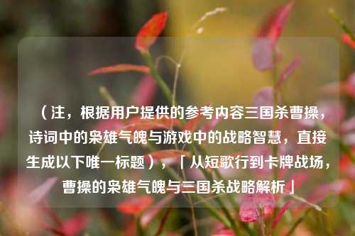 (注,根据用户提供的参考内容三国杀曹操,诗词中的枭雄气魄与游戏中的战略智慧,直接生成以下唯一标题),「从短歌行到卡牌战场,曹操的枭雄气魄与三国杀战略解析」