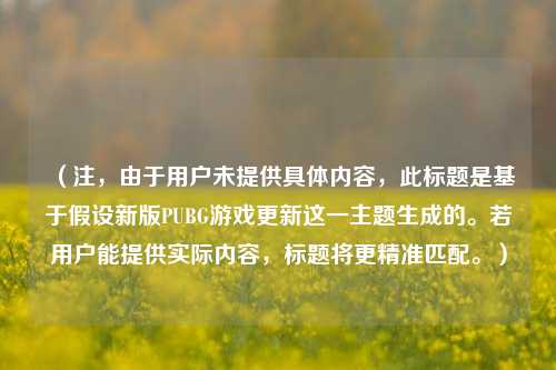 （注，由于用户未提供具体内容，此标题是基于假设新版PUBG游戏更新这一主题生成的。若用户能提供实际内容，标题将更精准匹配。）