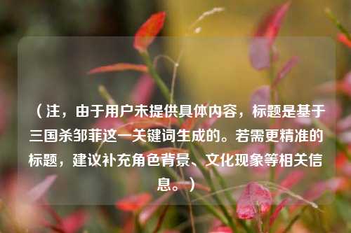 （注，由于用户未提供具体内容，标题是基于三国杀邹菲这一关键词生成的。若需更精准的标题，建议补充角色背景、文化现象等相关信息。）