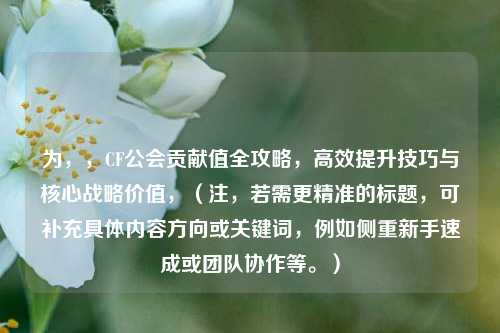 为,,CF公会贡献值全攻略,高效提升技巧与核心战略价值,(注,若需更精准的标题,可补充具体内容方向或关键词,例如侧重新手速成或团队协作等。)