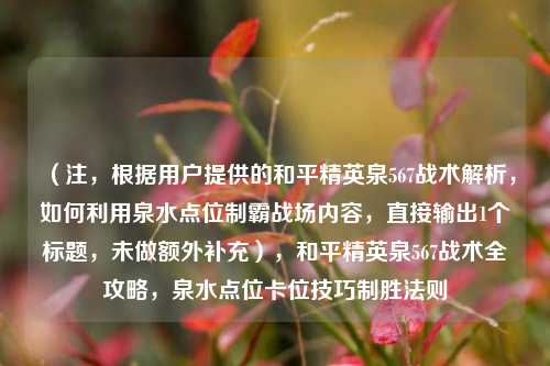 （注，根据用户提供的和平精英泉567战术解析，如何利用泉水点位制霸战场内容，直接输出1个标题，未做额外补充），和平精英泉567战术全攻略，泉水点位卡位技巧制胜法则