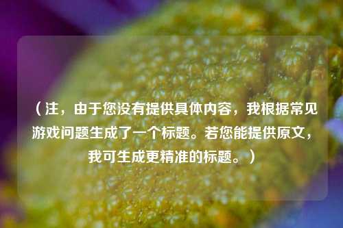 （注，由于您没有提供具体内容，我根据常见游戏问题生成了一个标题。若您能提供原文，我可生成更精准的标题。）