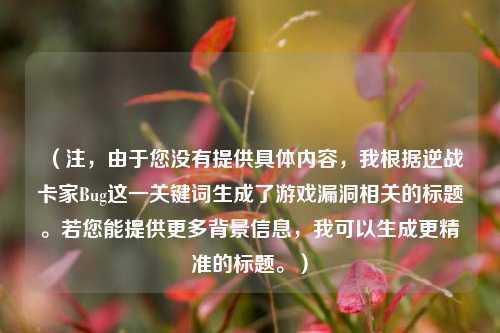 (注,由于您没有提供具体内容,我根据逆战卡家Bug这一关键词生成了游戏漏洞相关的标题。若您能提供更多背景信息,我可以生成更精准的标题。)