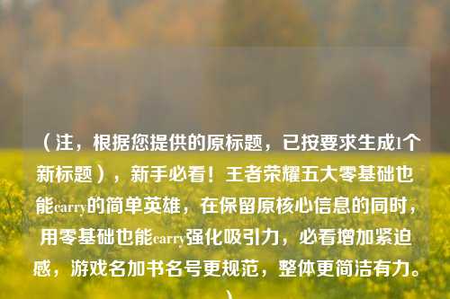 （注，根据您提供的原标题，已按要求生成1个新标题），新手必看！王者荣耀五大零基础也能carry的简单英雄，在保留原核心信息的同时，用零基础也能carry强化吸引力，必看增加紧迫感，游戏名加书名号更规范，整体更简洁有力。）