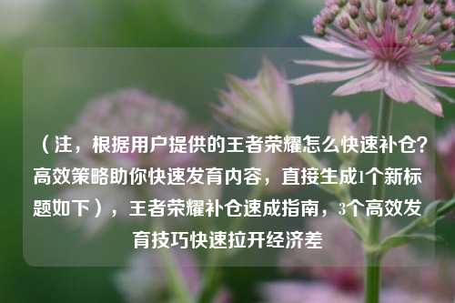 (注,根据用户提供的王者荣耀怎么快速补仓?高效策略助你快速发育内容,直接生成1个新标题如下),王者荣耀补仓速成指南,3个高效发育技巧快速拉开经济差
