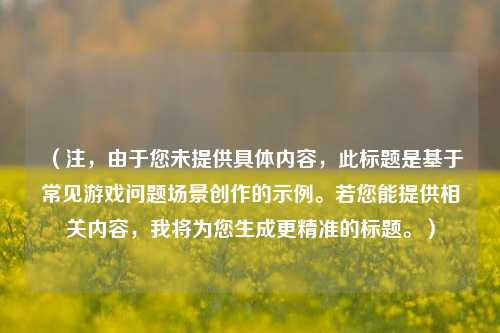 （注，由于您未提供具体内容，此标题是基于常见游戏问题场景创作的示例。若您能提供相关内容，我将为您生成更精准的标题。）