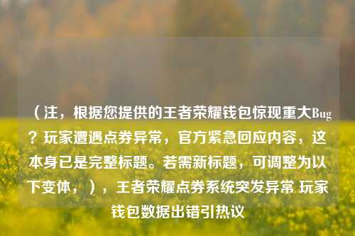 （注，根据您提供的王者荣耀钱包惊现重大Bug？玩家遭遇点券异常，官方紧急回应内容，这本身已是完整标题。若需新标题，可调整为以下变体，），王者荣耀点券系统突发异常 玩家钱包数据出错引热议