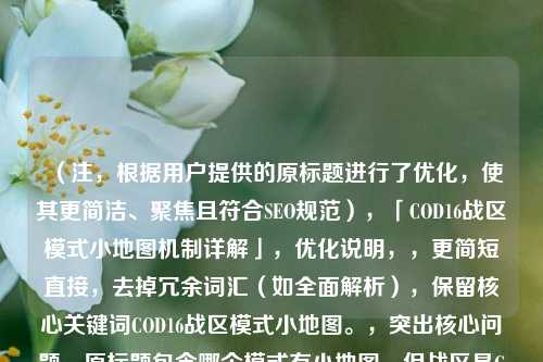 （注，根据用户提供的原标题进行了优化，使其更简洁、聚焦且符合SEO规范），「COD16战区模式小地图机制详解」，优化说明，，更简短直接，去掉冗余词汇（如全面解析），保留核心关键词COD16战区模式小地图。，突出核心问题，原标题包含哪个模式有小地图，但战区是COD16的核心模式，直接点明战区模式更精准。，符合搜索习惯，玩家更可能搜索COD16 战区 小地图这类短语，优化后标题匹配度更高。，如果需要其他风格（如疑问式、攻略向等），可提供更多方向调整。