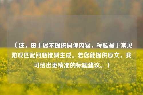 （注，由于您未提供具体内容，标题基于常见游戏匹配问题推测生成。若您能提供原文，我可给出更精准的标题建议。）