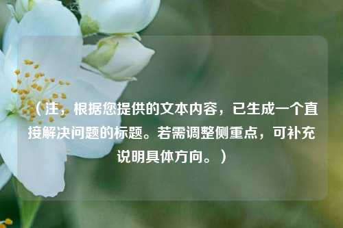 （注，根据您提供的文本内容，已生成一个直接解决问题的标题。若需调整侧重点，可补充说明具体方向。）