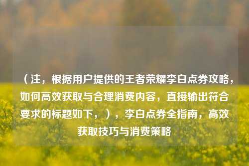 （注，根据用户提供的王者荣耀李白点券攻略，如何高效获取与合理消费内容，直接输出符合要求的标题如下，），李白点券全指南，高效获取技巧与消费策略