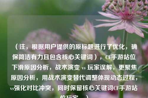 （注，根据用户提供的原标题进行了优化，确保简洁有力且包含核心关键词），CF手游站位下滑原因分析，战术演变 vs 玩家误解，更聚焦原因分析，用战术演变替代调整体现动态过程，vs强化对比冲突，同时保留核心关键词CF手游站位玩家。）