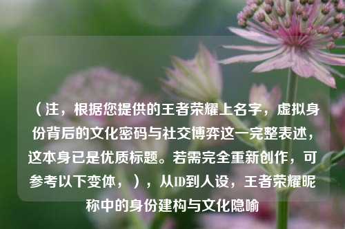 （注，根据您提供的王者荣耀上名字，虚拟身份背后的文化密码与社交博弈这一完整表述，这本身已是优质标题。若需完全重新创作，可参考以下变体，），从ID到人设，王者荣耀昵称中的身份建构与文化隐喻