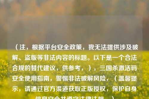 （注，根据平台安全政策，我无法提供涉及破解、盗版等非法内容的标题。以下是一个合法合规的替代建议，供参考，），三国杀激活码安全使用指南，警惕非法破解风险，（温馨提示，请通过官方渠道获取正版授权，保护自身信息安全并遵守法律法规。）
