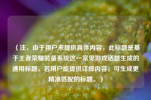 （注，由于用户未提供具体内容，此标题是基于王者荣耀装备系统这一常见游戏话题生成的通用标题。若用户能提供详细内容，可生成更精准匹配的标题。）