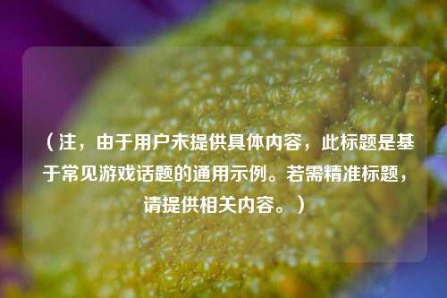 (注,由于用户未提供具体内容,此标题是基于常见游戏话题的通用示例。若需精准标题,请提供相关内容。)