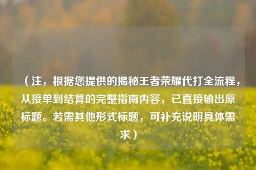 （注，根据您提供的揭秘王者荣耀代打全流程，从接单到结算的完整指南内容，已直接输出原标题。若需其他形式标题，可补充说明具体需求）
