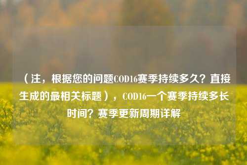 （注，根据您的问题COD16赛季持续多久？直接生成的最相关标题），COD16一个赛季持续多长时间？赛季更新周期详解