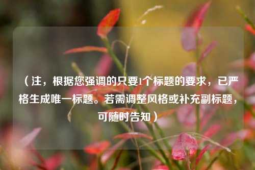 （注，根据您强调的只要1个标题的要求，已严格生成唯一标题。若需调整风格或补充副标题，可随时告知）