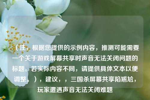 （注，根据您提供的示例内容，推测可能需要一个关于游戏屏幕共享时声音无法关闭问题的标题。若实际内容不同，请提供具体文本以便调整。），建议，，三国杀屏幕共享陷尴尬，玩家遭遇声音无法关闭难题