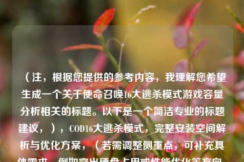 （注，根据您提供的参考内容，我理解您希望生成一个关于使命召唤16大逃杀模式游戏容量分析相关的标题。以下是一个简洁专业的标题建议，），COD16大逃杀模式，完整安装空间解析与优化方案，（若需调整侧重点，可补充具体需求，例如突出硬盘占用或性能优化等方向。）