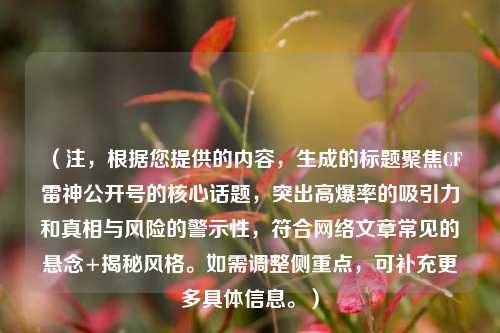 (注,根据您提供的内容,生成的标题聚焦CF雷神公开号的核心话题,突出高爆率的吸引力和真相与风险的警示性,符合 *** 文章常见的悬念+揭秘风格。如需调整侧重点,可补充更多具体信息。)