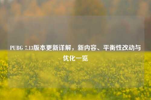 PUBG 7.13版本更新详解,新内容、平衡性改动与优化一览