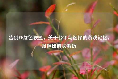 告别CF绿色联盟,关于公平与选择的游戏记忆,及退出时长解析