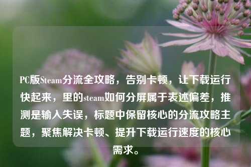 PC版Steam分流全攻略,告别卡顿,让下载运行快起来,里的steam如何分屏属于表述偏差,推测是输入失误,标题中保留核心的分流攻略主题,聚焦解决卡顿、提升下载运行速度的核心需求。